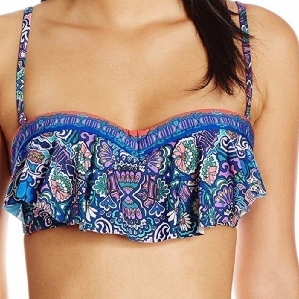 New Laundry by Shelli Segal Bikini Top Abstract Kaleidoscope Print Bathingsuit